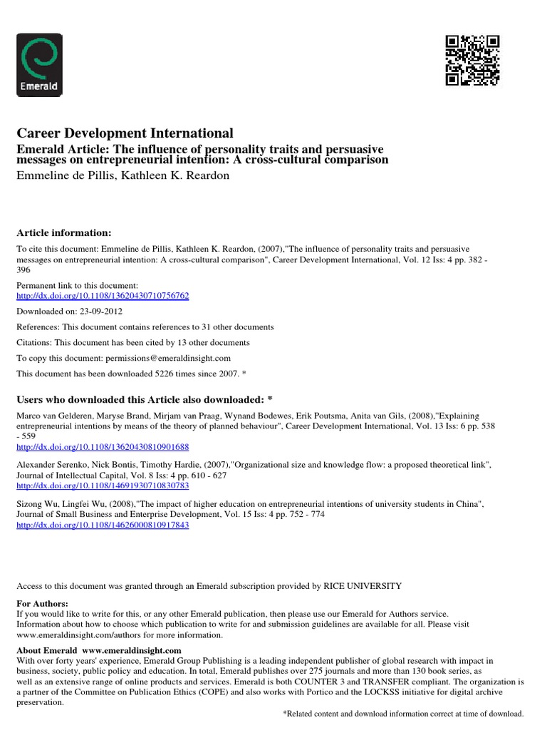 Personality Traits and Entrepreneurial Intentions | PDF ...