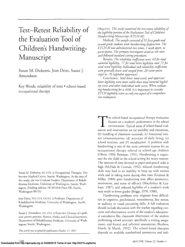 TestRetest Reliability of The Evaluation Tool of Children's
