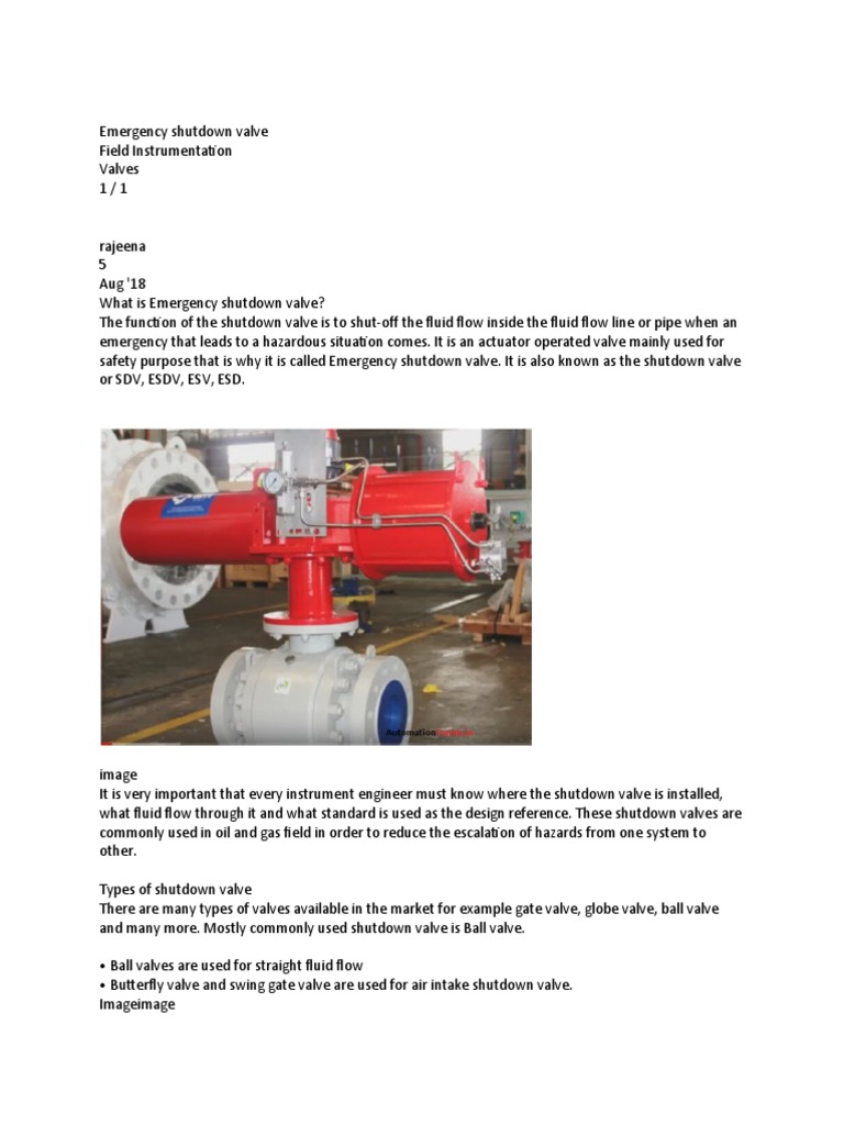 An InDepth Look at Emergency Shutdown Valves Their Purpose, Types, Actuators, Features and