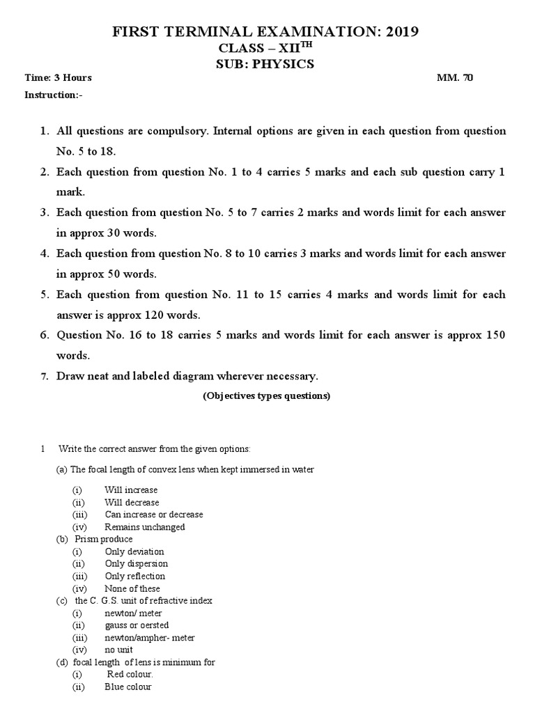 FIRST TERMINAL Examination 2019FFF PDF Natural Philosophy