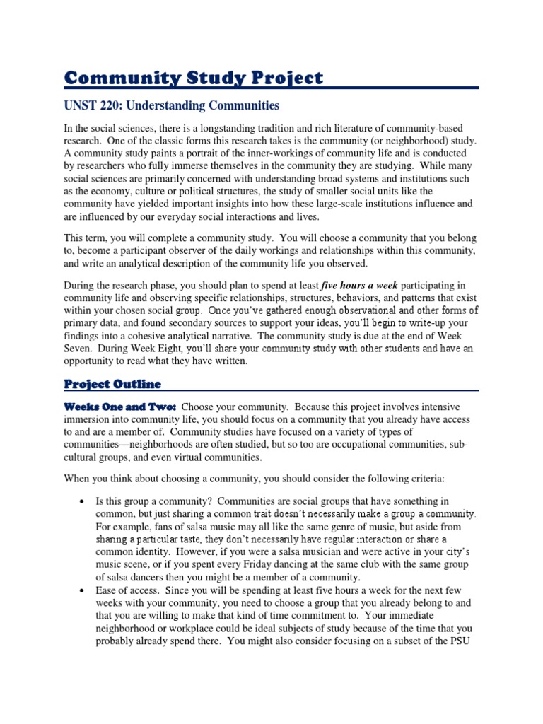 Community Study Project Guidelines | PDF | Community | Observation