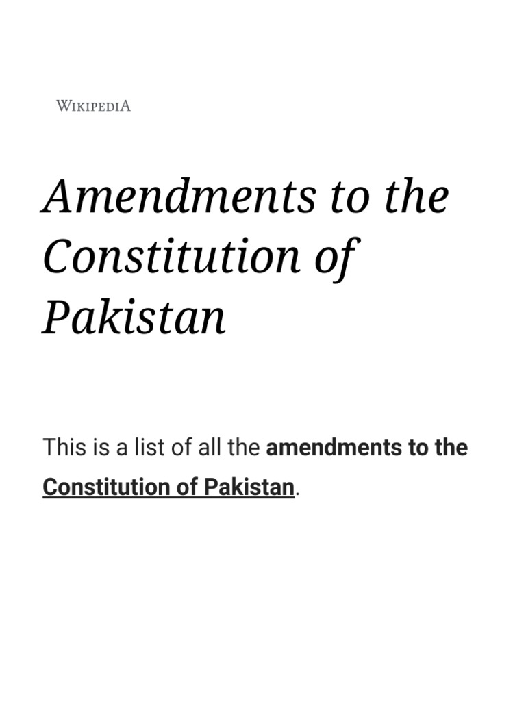 Amendments To The Constitution of Pakistan - Wikipedia | PDF ...