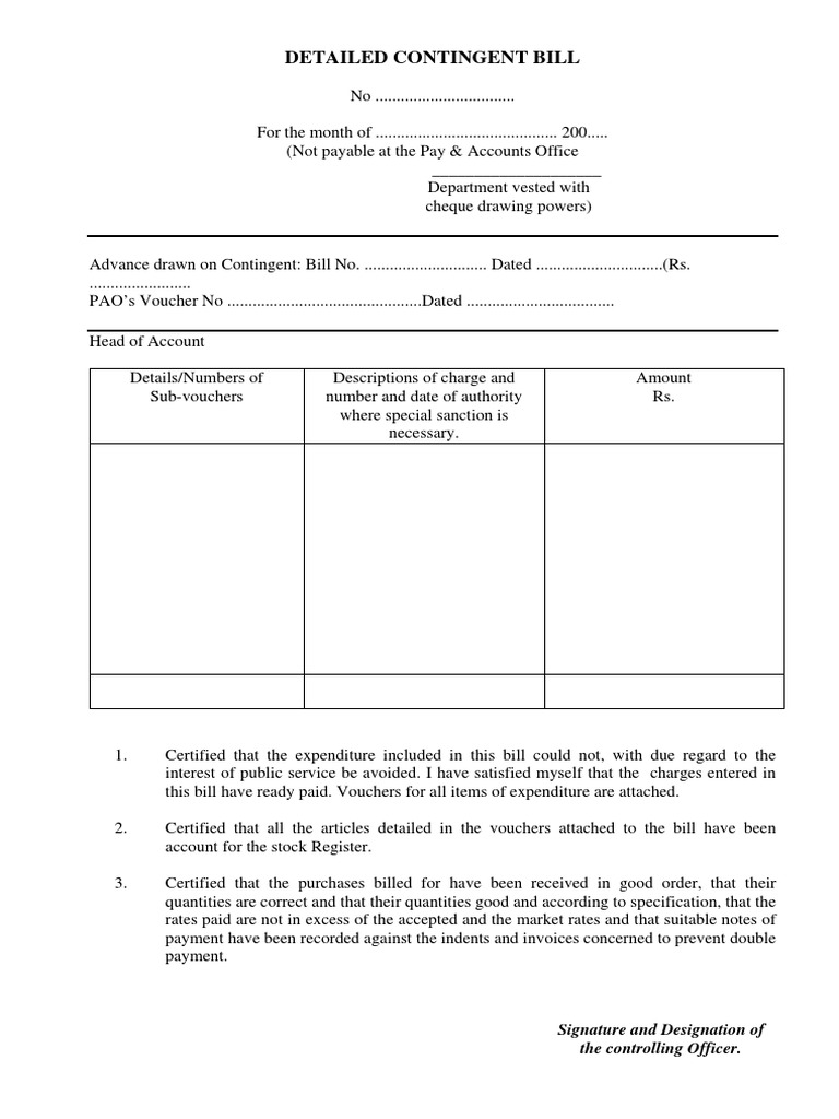 Detailed Contingent Bill Format | PDF | Law
