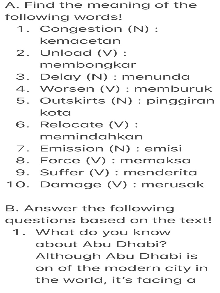 A find the meaning of the following words pdf traffic congestion