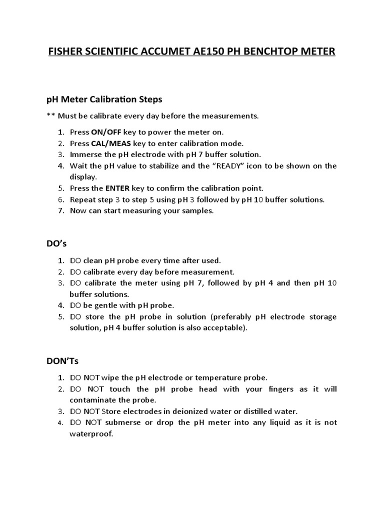 Fisher Scientific Accumet Ae150 PH Benchtop Meter PDF