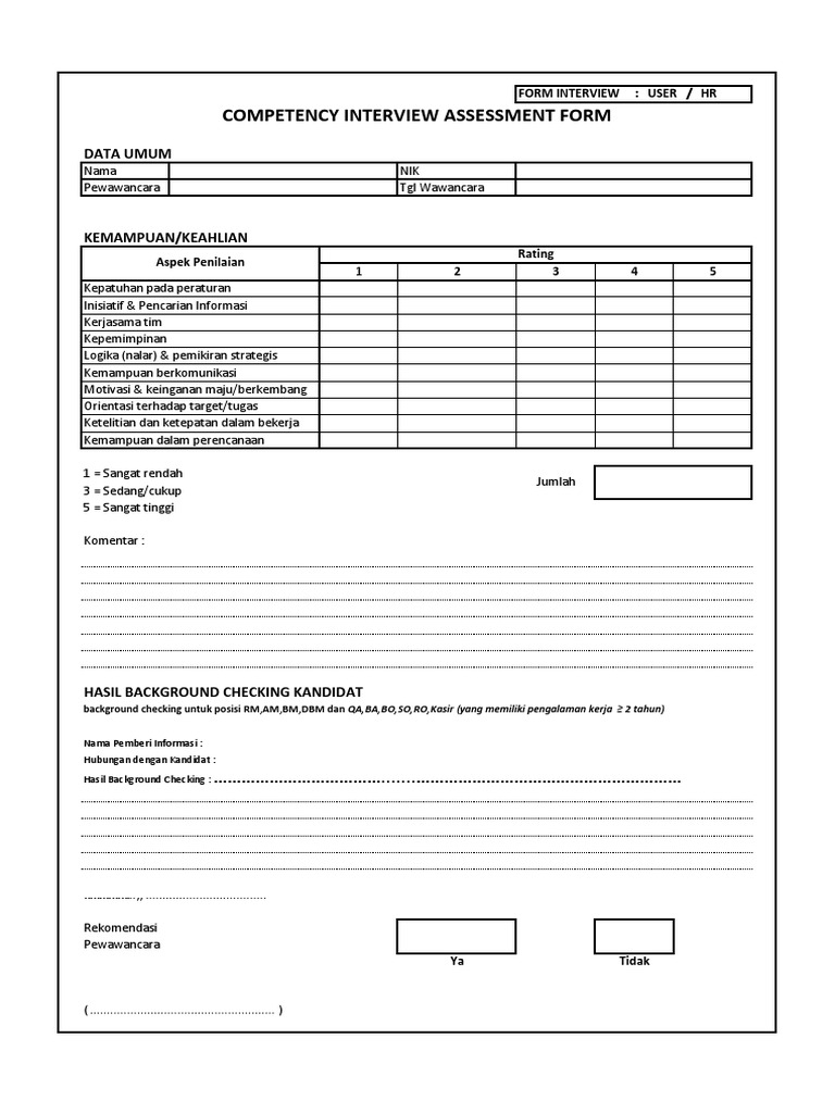 Formulir Penilaian Wawancara Kerja | PDF