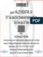 Bear Valley Mountain, Ca: 2017 San Jose Ski & Snowboard Festival Lift Ticket One Time Use Lift Ticket