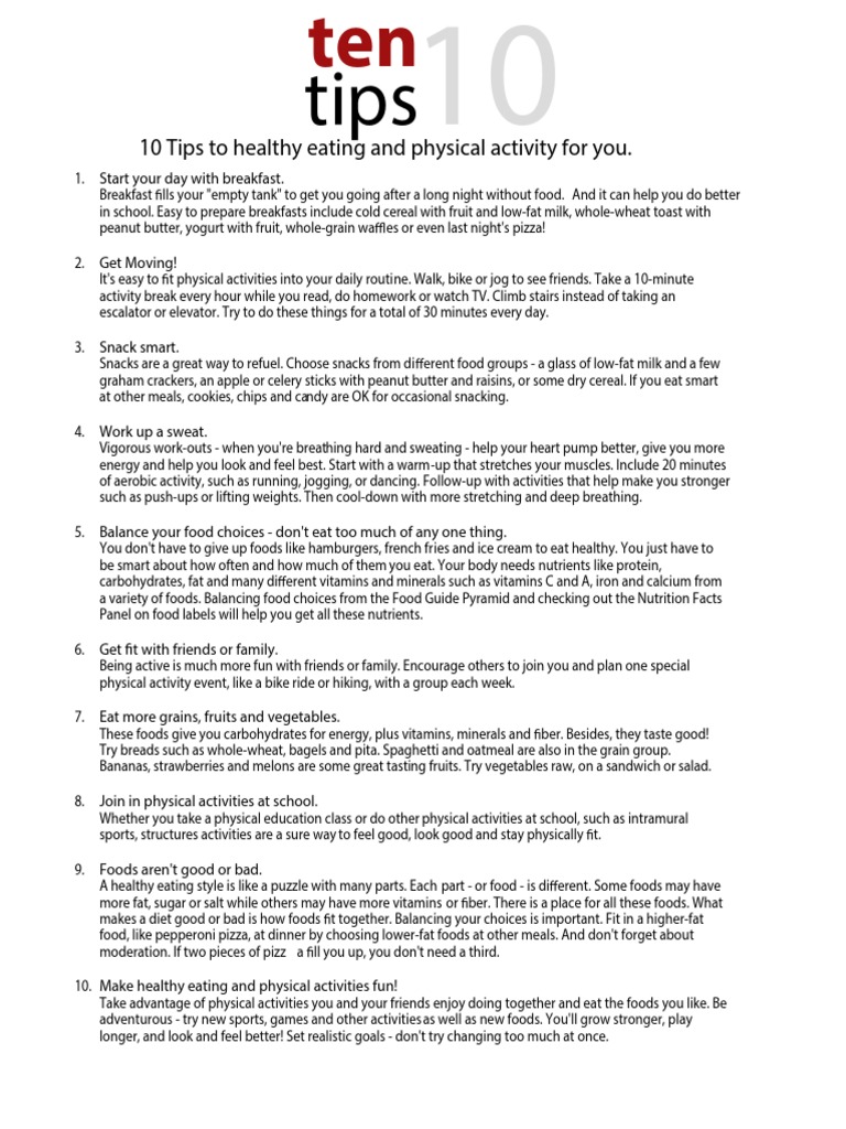 10 Tips for Healthy Eating & Fitness | PDF | Foods | Food And Drink