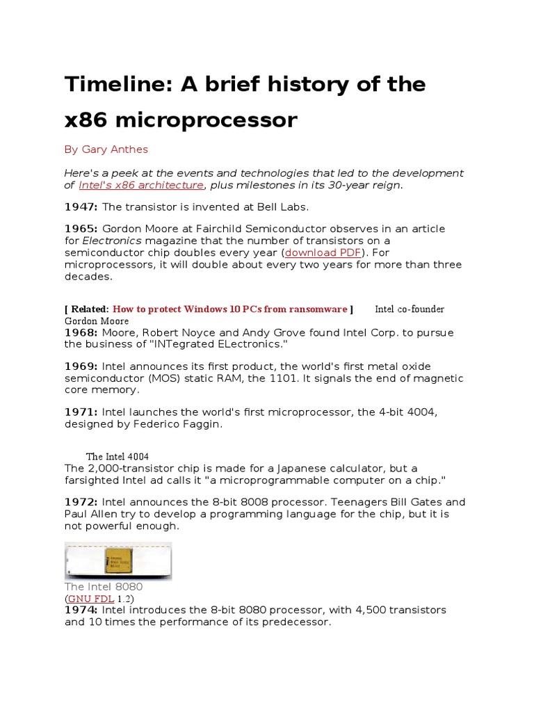 Timeline of x86 Microprocessor PDF Microprocessor Intel