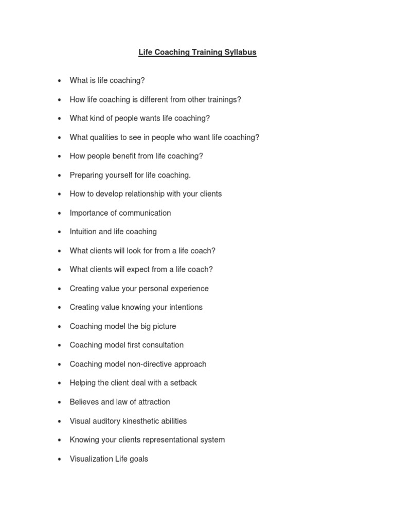 Life Coaching Training Syllabus Overview | PDF