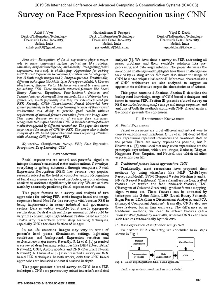 Survey On Face Expression Recognition Using CNN: Ackground Nowledge ...