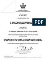 Diploma Técnico Profesional en Automatización Industrial SENA 2008