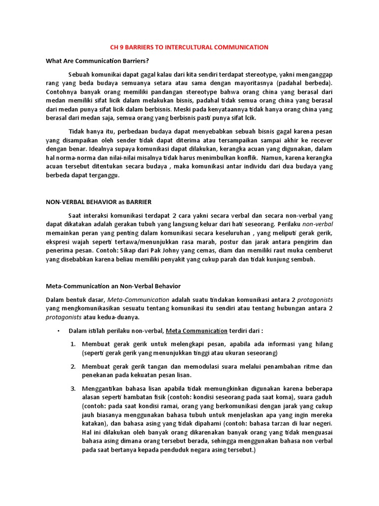 CH 9 BARRIERS TO INTERCULTURAL COMMUNICATION - Week 9 | PDF