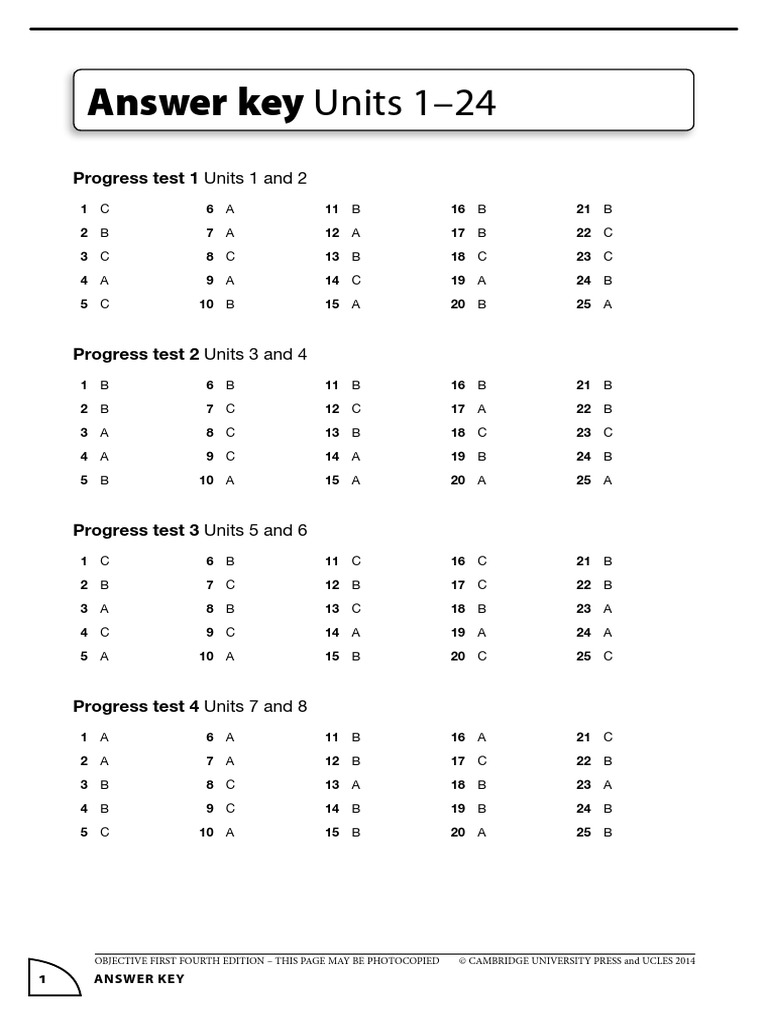 Unit 1 Progress Test Answer Key | PDF