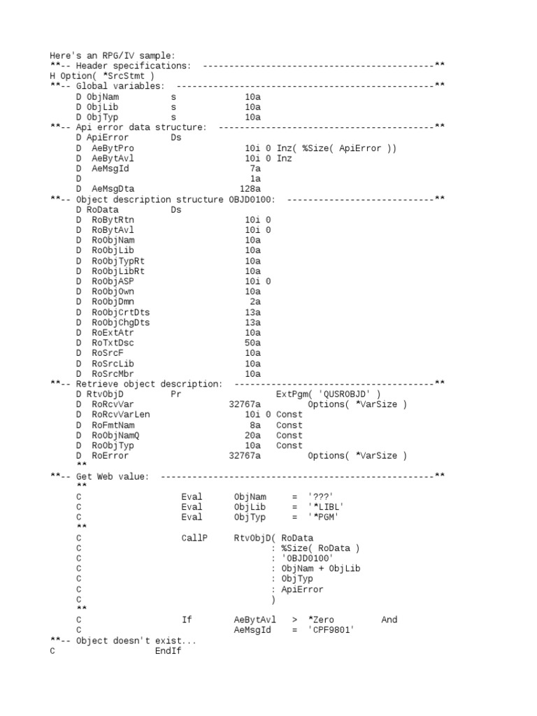 RPG/IV Code for AS/400 Developers | PDF | Software | Computer Programming