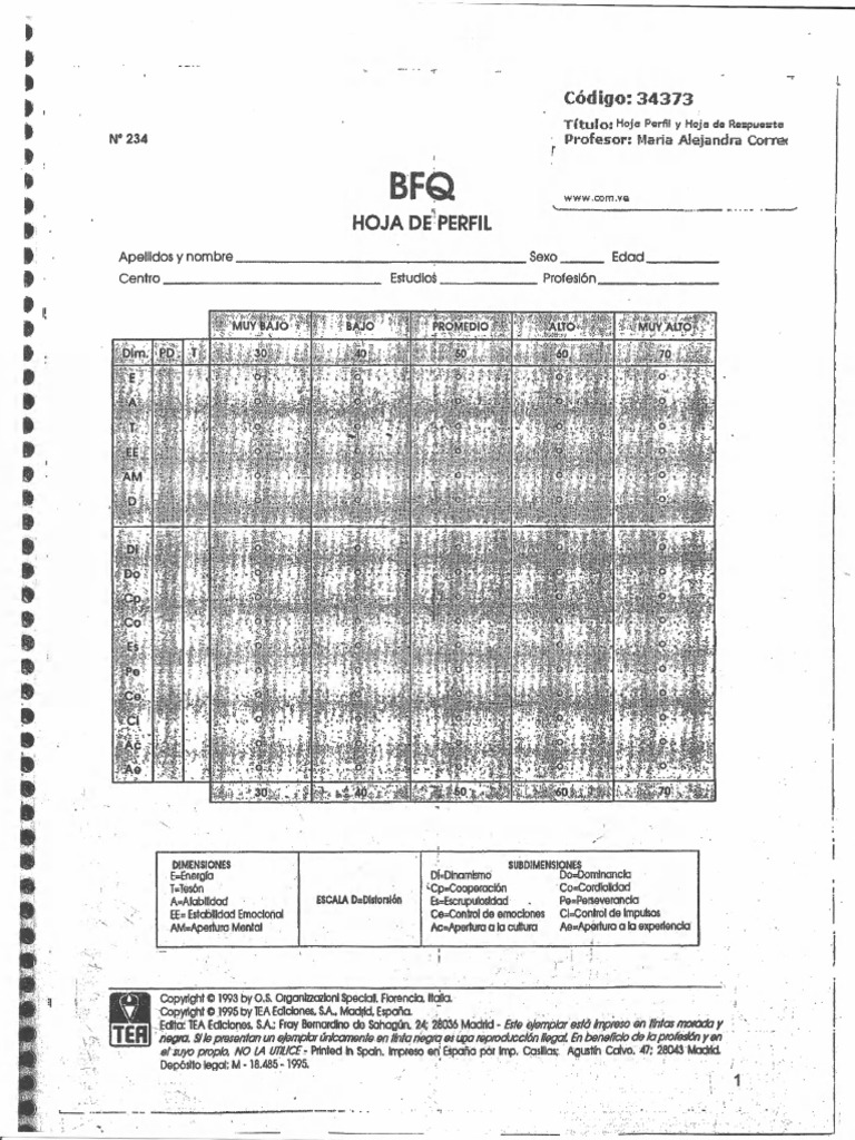 Big five perfil y hoja de respuesta pdf