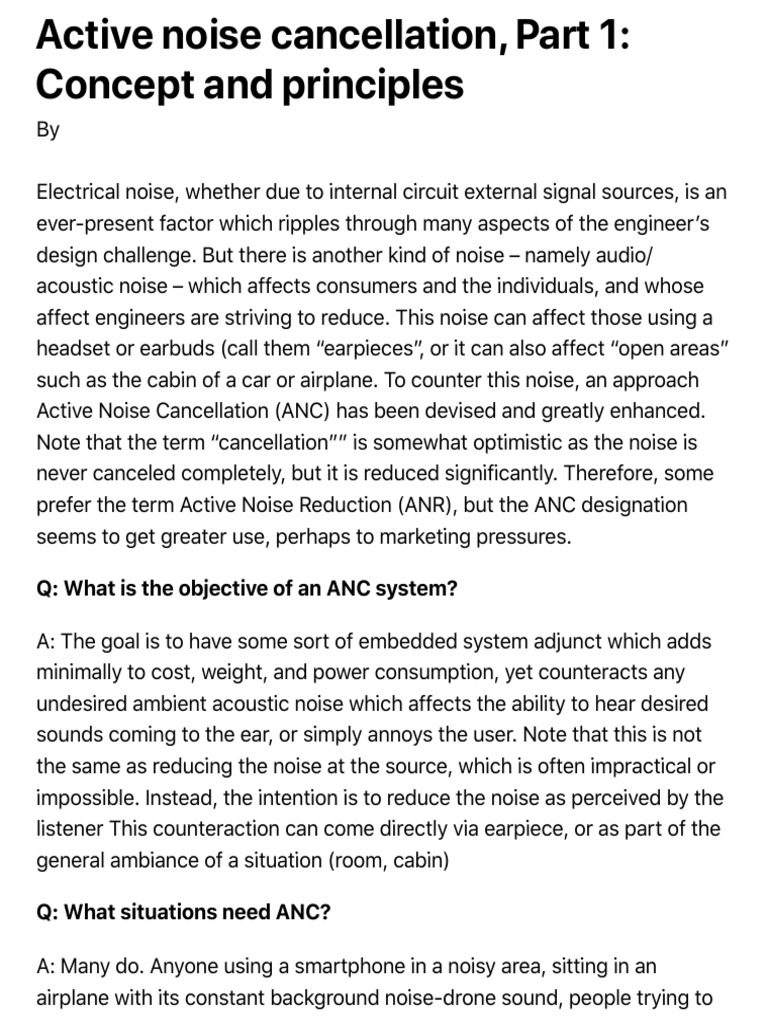 Active Noise Cancellation Explained | PDF | Headphones | Microphone