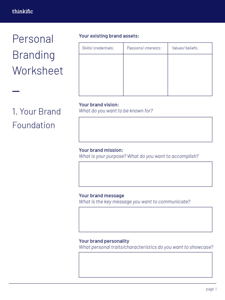 Personal Branding Worksheet PDF Brand Social Media