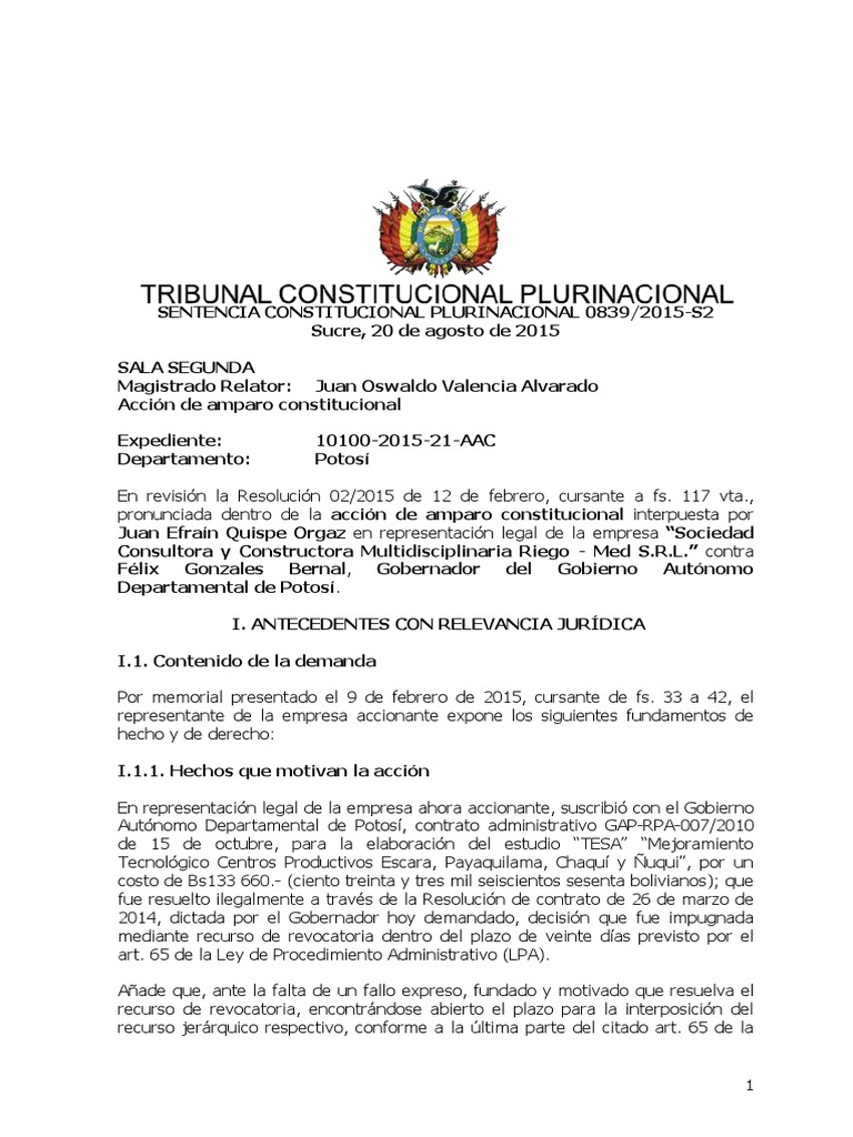 Sentencia Constitucional PDF | PDF | Debido al proceso | Caso de ley