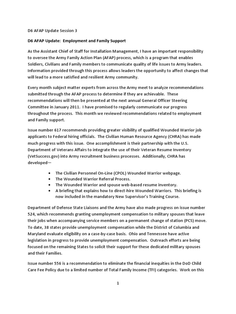 AFAP Update: Employment & Family Support | PDF | United States ...