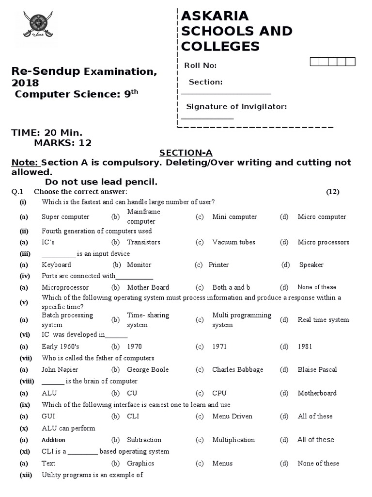 2018 Computer Science Exam Paper | PDF | Graphical User Interfaces ...