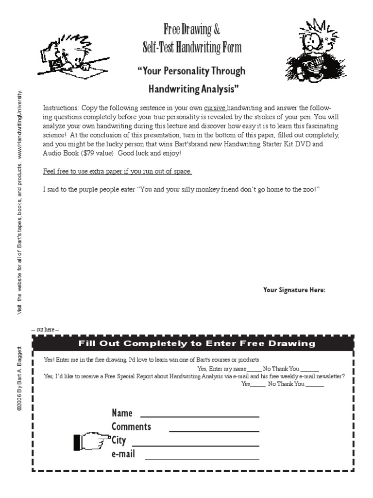 Free Drawing & Self-Test Handwriting Form: 
