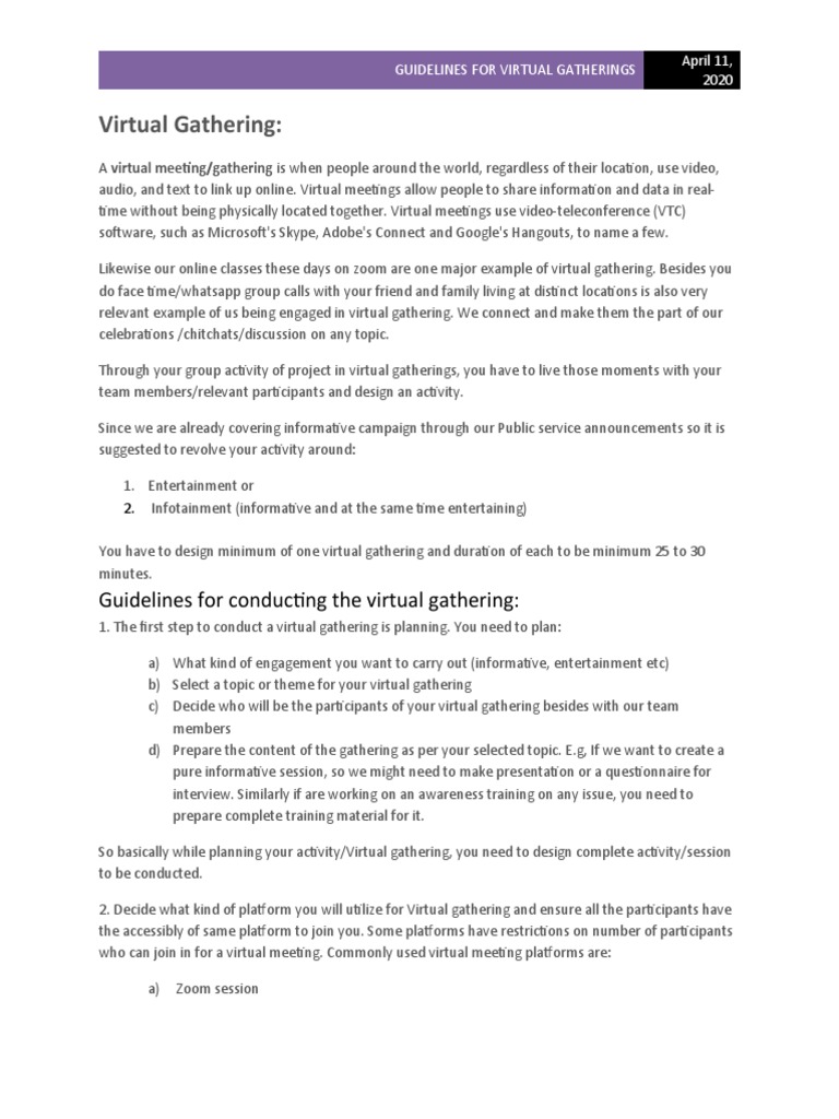 Virtual Gatherings Guidelines | PDF | Communication | Computing And ...