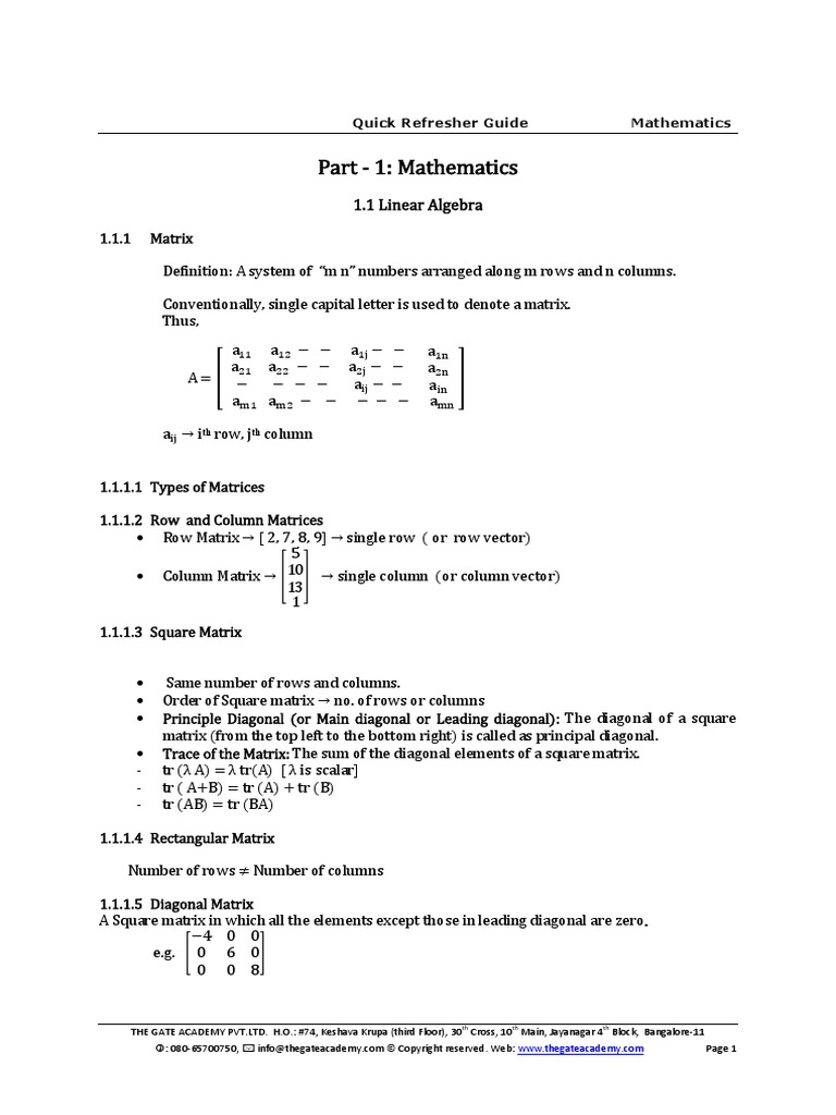 Math Short Notes Revision | PDF | Eigenvalues And Eigenvectors | Matrix ...