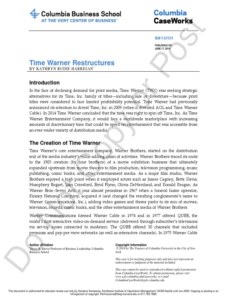 Case Time Warner Turnaround Strategy | PDF | Hbos | Aol