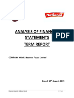 Analysis of Financial Statements Term Report: COMPANY NAME: National Foods Limited