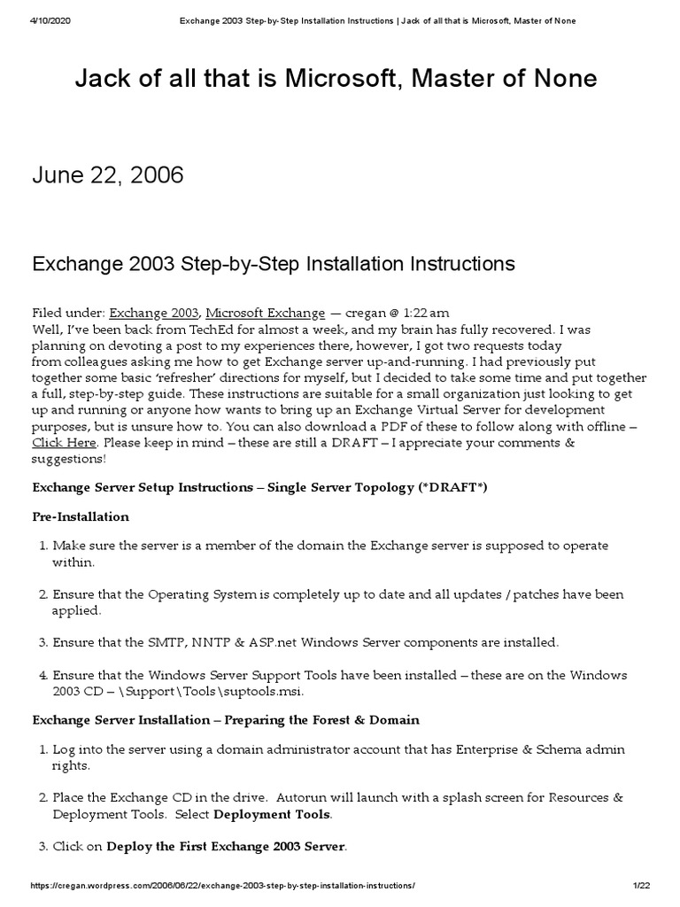 Exchange 2003 Installation Guide | PDF | Active Directory | Microsoft ...