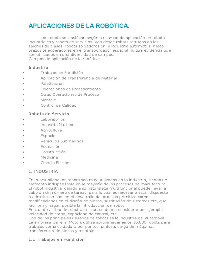 Aplicaciones de la Robótica Industrial | PDF | Robot | Robótica