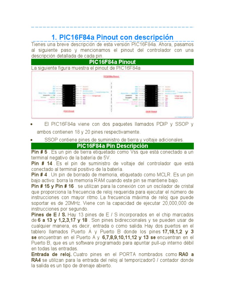 Pinout del PIC16F84A Detallado | PDF | Áreas de informática | Hardware ...