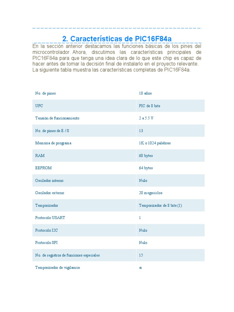 Caracteristicas Pic16f84a | PDF | Microcontrolador | Tecnología digital