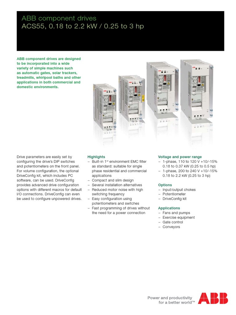 ACS55, 0.18 To 2.2 KW / 0.25 To 3 HP: ABB Component Drives | PDF ...