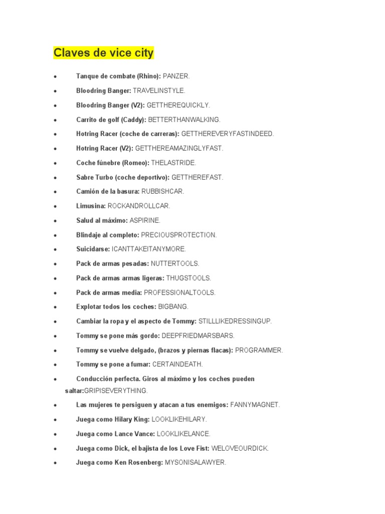 Claves de Vice City PDF Peatonal Agitación