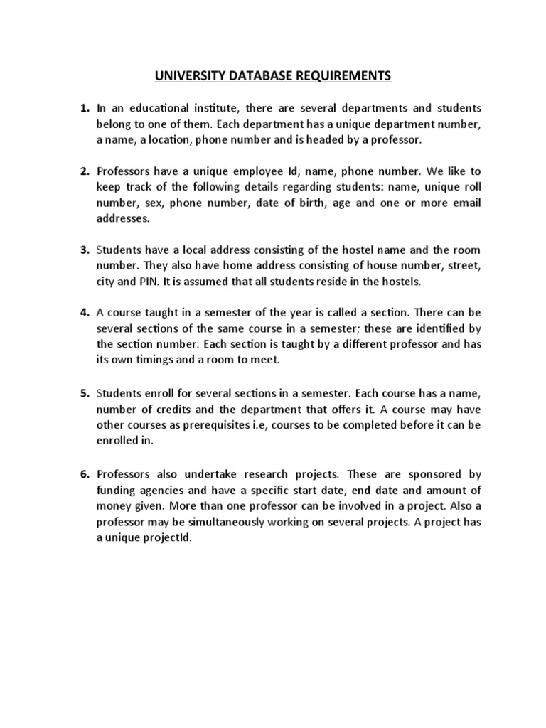 University Database Requirements | PDF