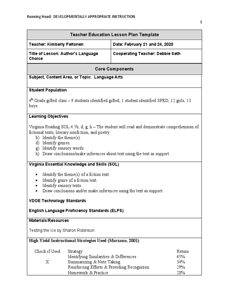 4th Grade Language Arts Lesson Plan | PDF | Cognition | Learning