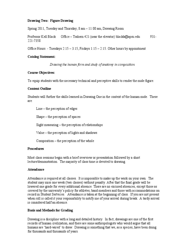Figure Drawing Course Syllabus | PDF | Drawing | Perception