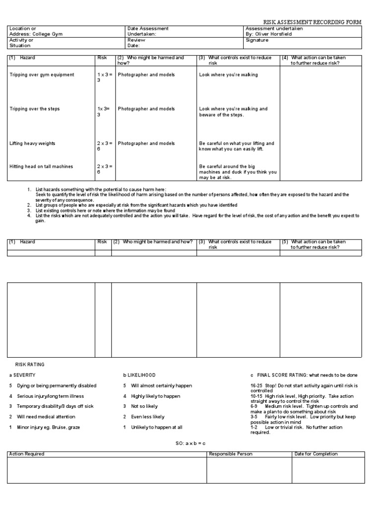 Gym Risk Assessment Template | PDF | Risk Assessment | Risk