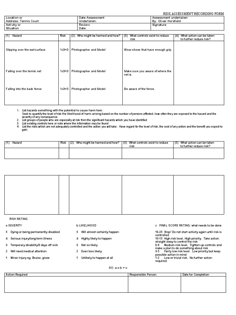 Tennis Court Risk Assessment Guide | PDF | Risk Assessment | Risk