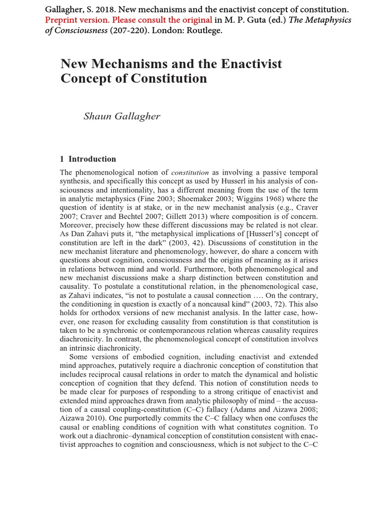 Constitution in Cognition: Phenomenology vs. Mechanism | PDF ...