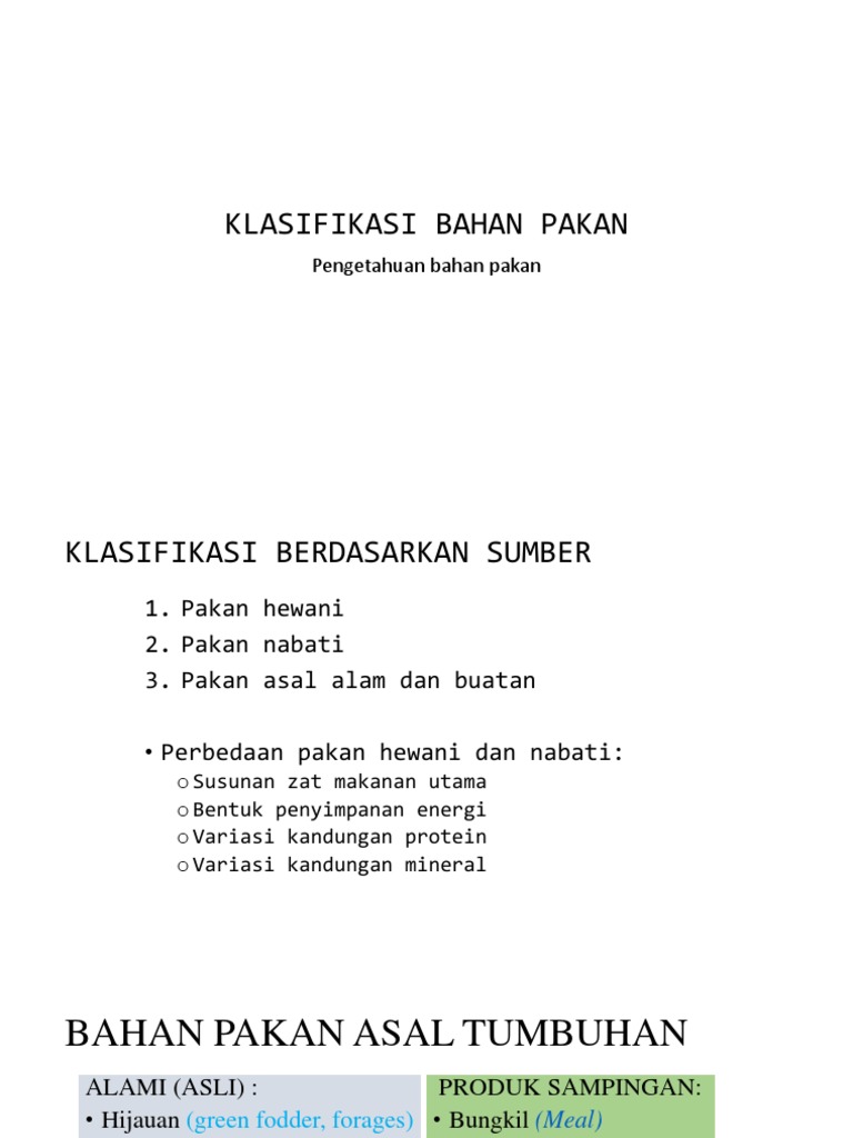 Klasifikasi Bahan Pakan Ternak Pdf