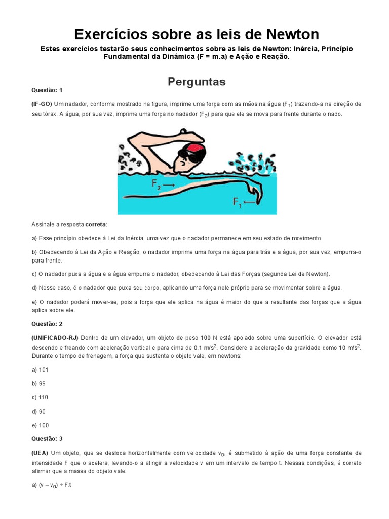 Exercícios Sobre As Leis de Newton - Brasil Escola | PDF | Leis do ...