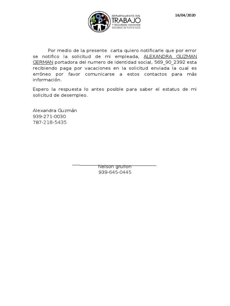 Carta de Desempleo PDF