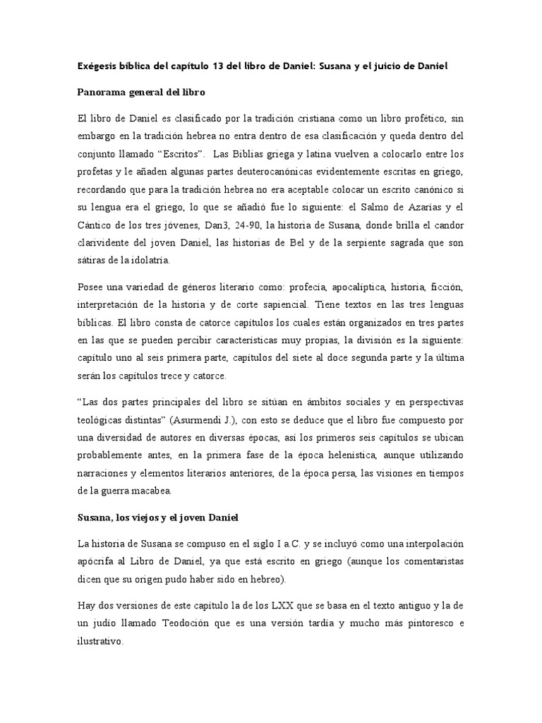 Exégesis Bíblica Del Capítulo 13 Del Libro De Daniel Pdf Textos