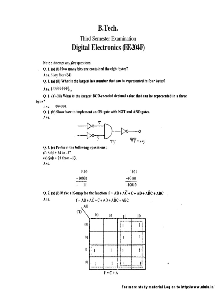 B.Tech. Digital Electronics (EE-204-F) : Third Semester Examination | PDF