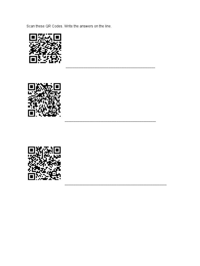Scan These QR Codes. Write The Answers On The Line | PDF | Computers