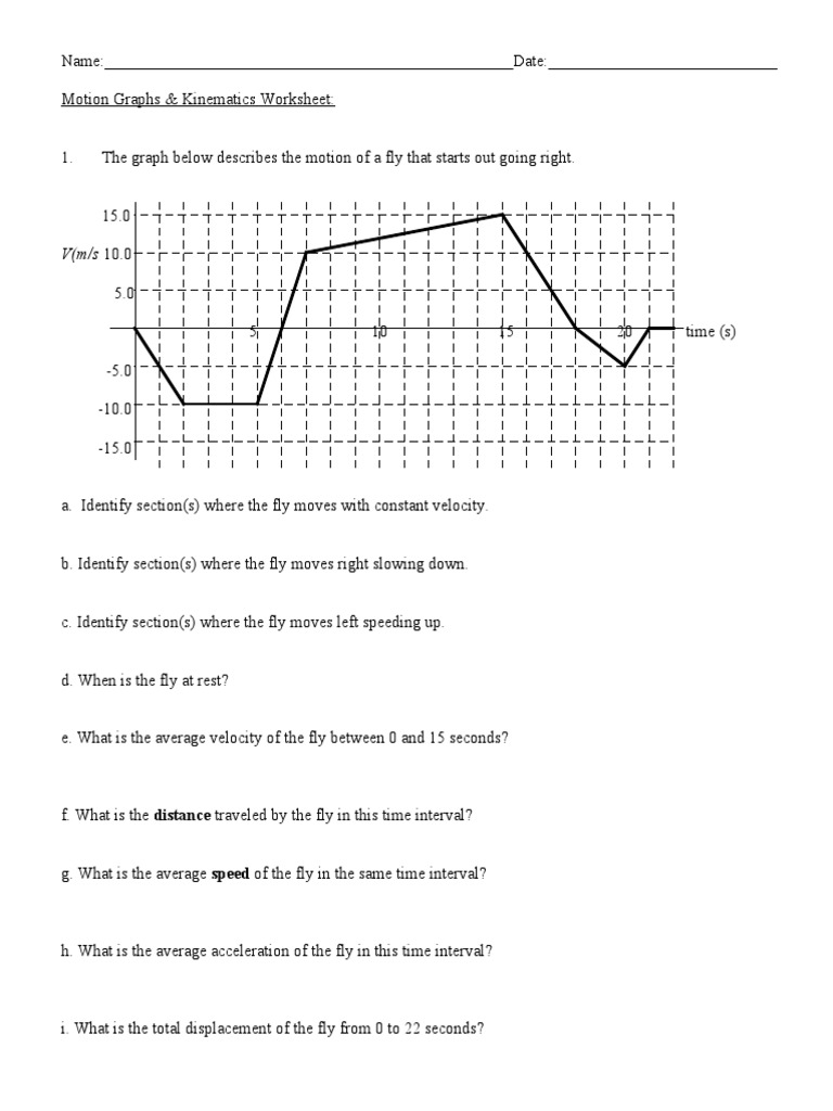 Motion Graphs & Kinematics Worksheet | PDF | Velocity | Acceleration