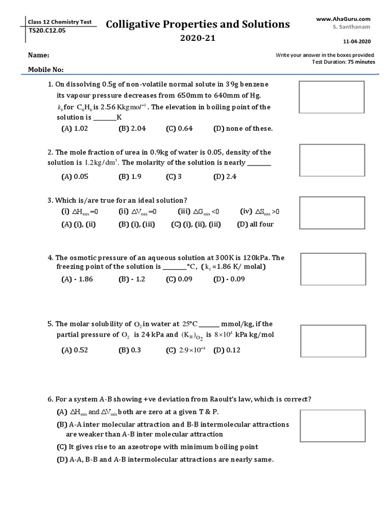 Ts C12 05 Colligative Properties And Solutions 11 04 Zgxcf Pdf Solution Phases Of Matter